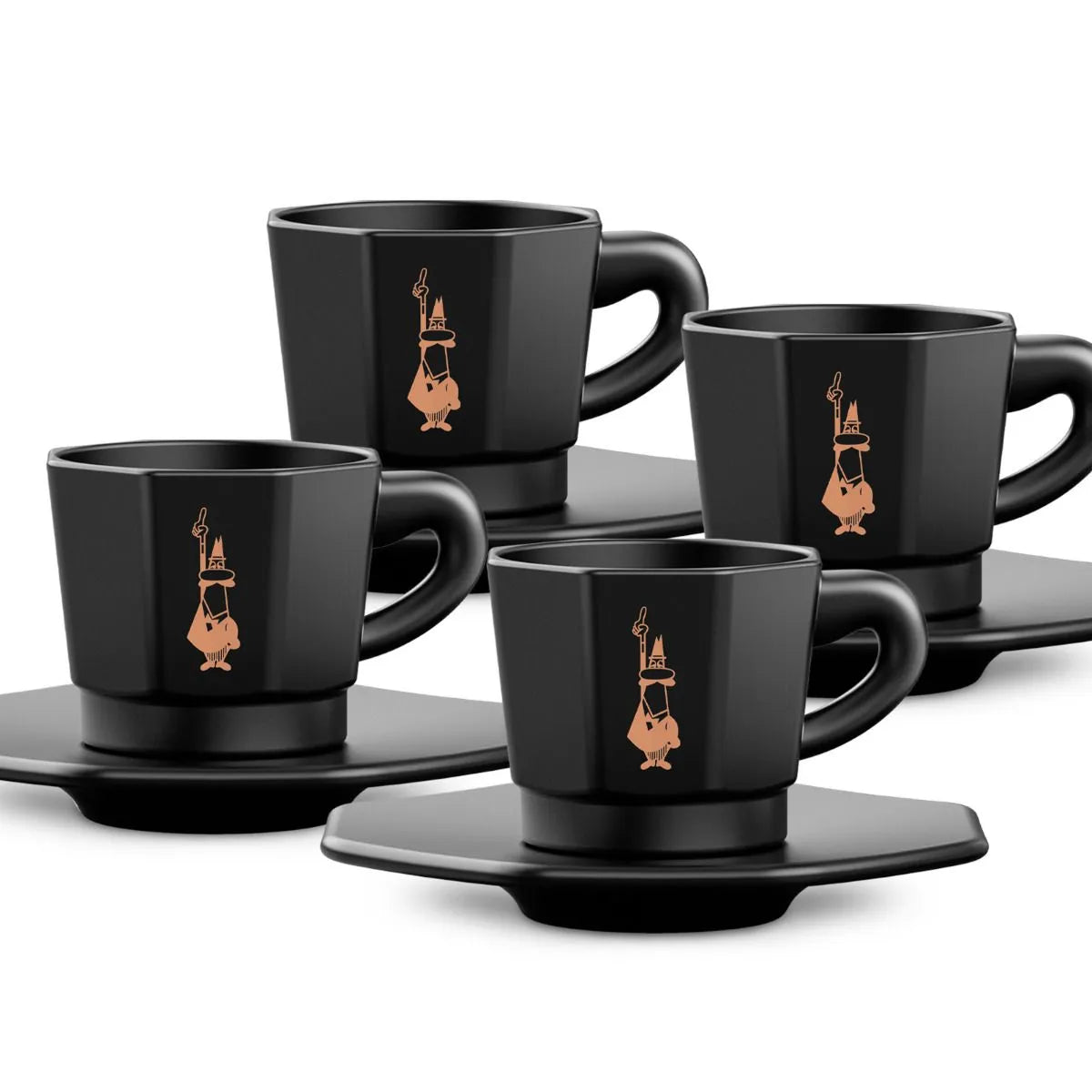 Bialetti Eight Faces Porcelain Cups | Black & Rose Gold or White | 4-Pack