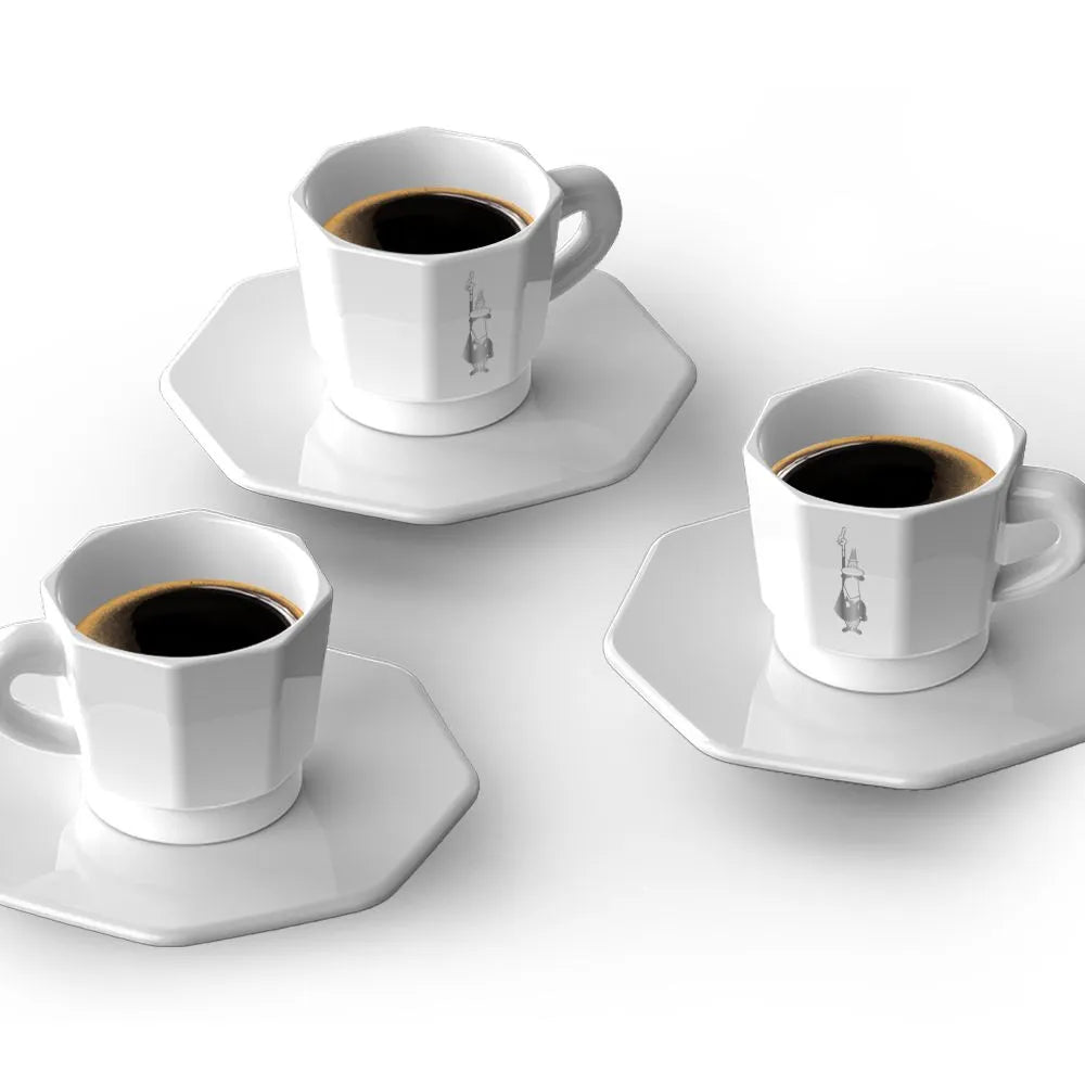 Bialetti Eight Faces Porcelain Cups | Black & Rose Gold or White | 4-Pack